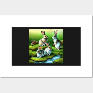 Bunny Rabbits by a Stream Posters and Art